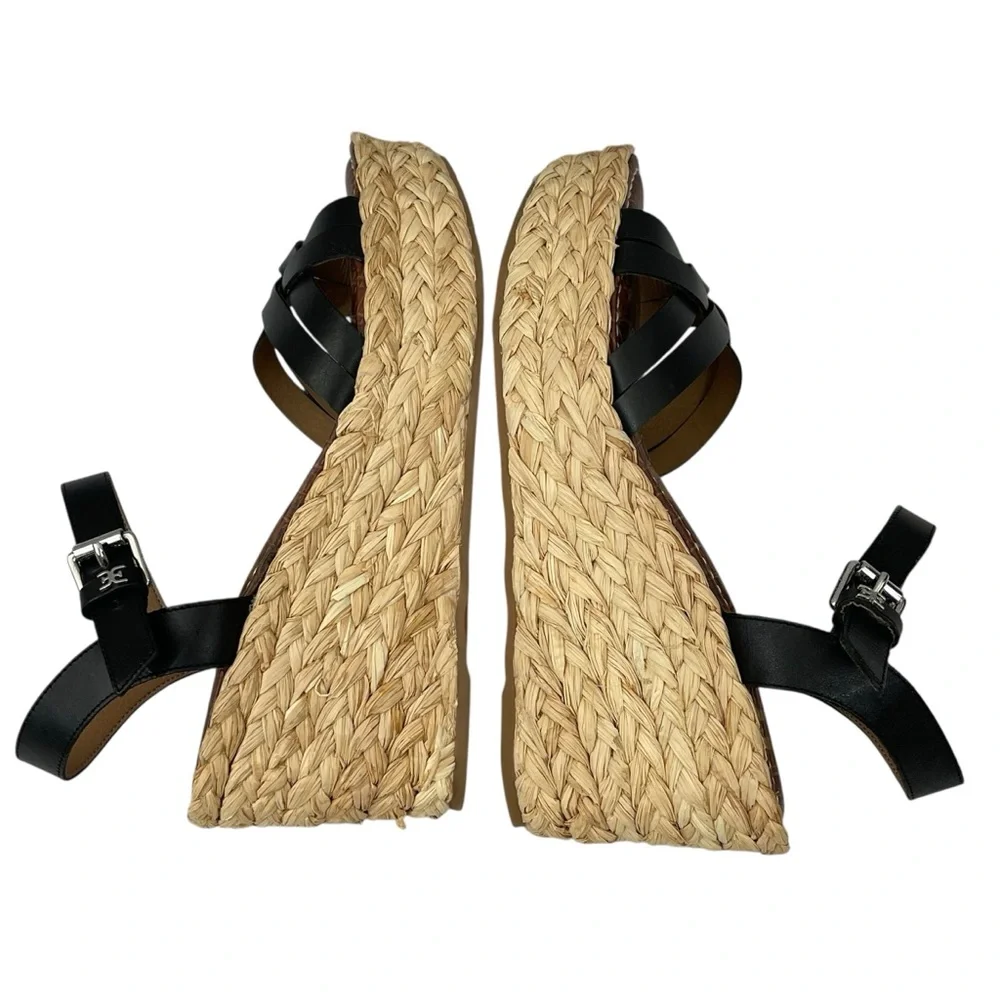 Sam Edelman Darline Black Leather Wedge Espadrilles Sandals - Picture 6 of 11